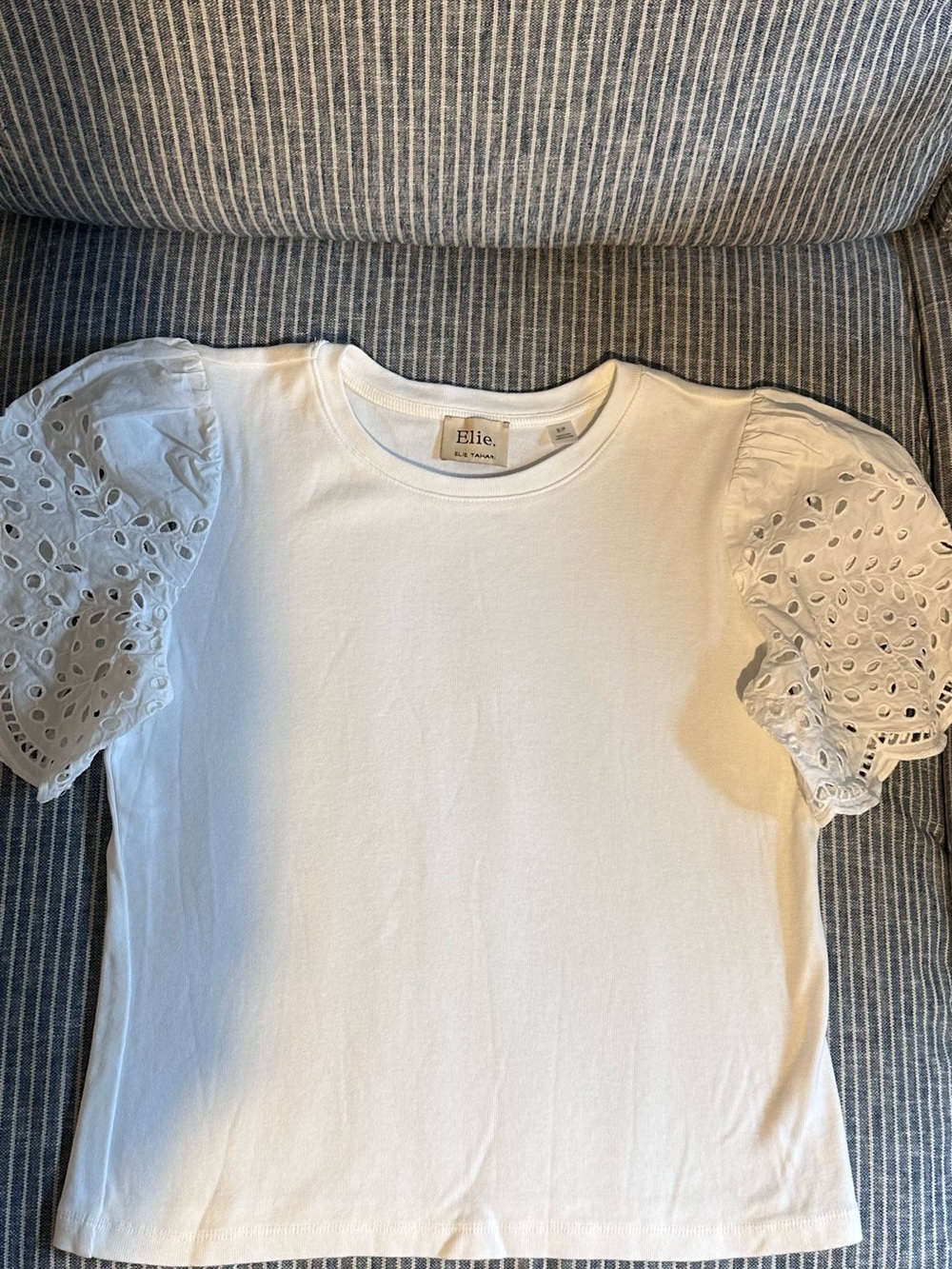 Elie Tahari White Eyelet Puff-Sleeve Tee